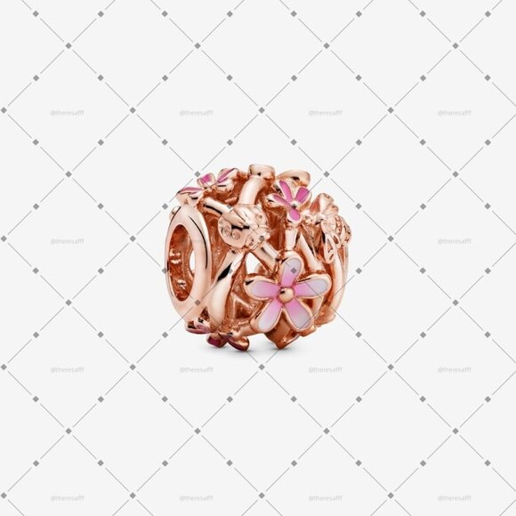 Pandora Openwork Pink Daisy Flower Charm - Picture 1 of 2